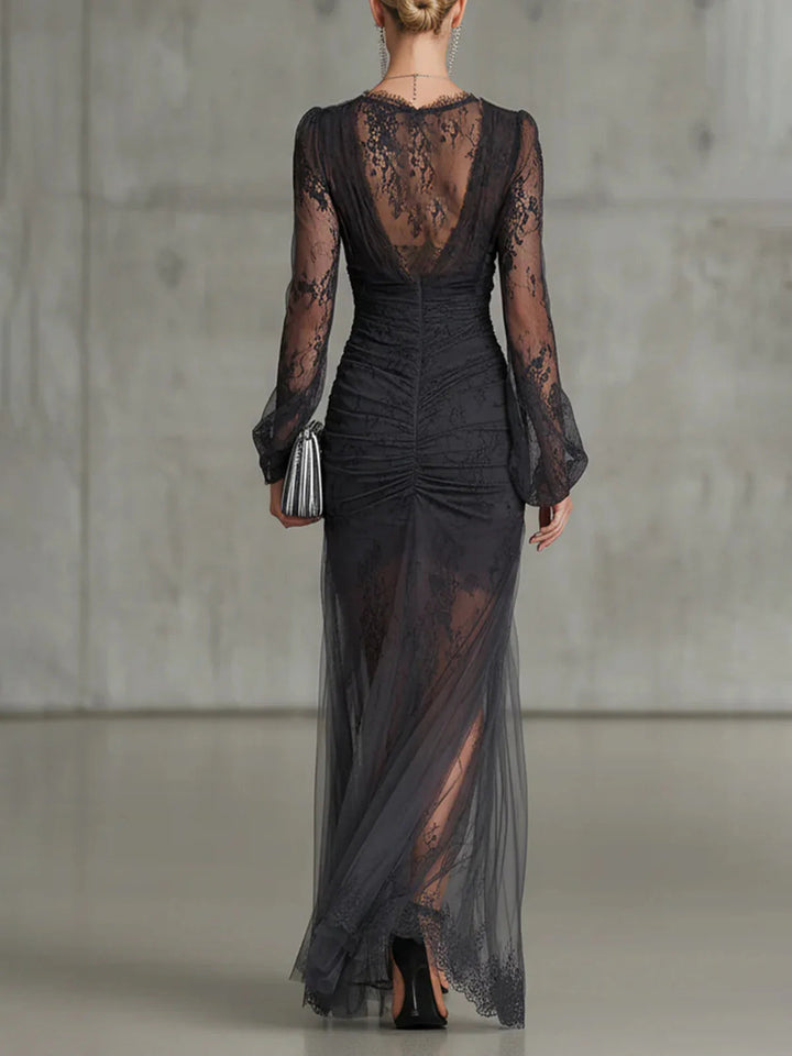 Elegant Lace Dress with V-Neck and Leg Slit