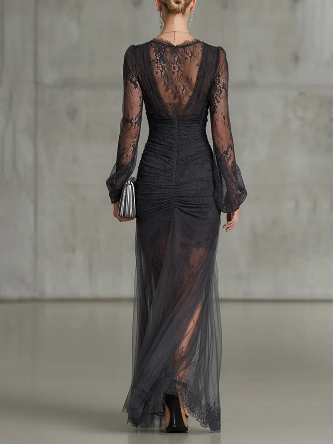 Elegant Lace Dress with V-Neck and Leg Split