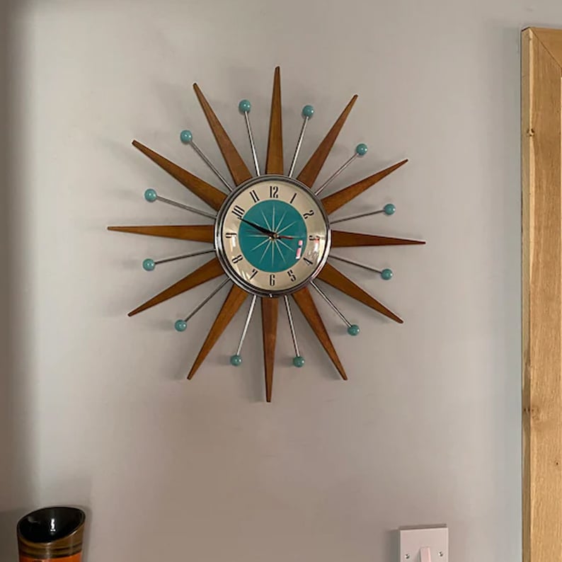 Mid-Century Handmade Wall Clock | Retro Wall Décor, Silent and Battery-Powered