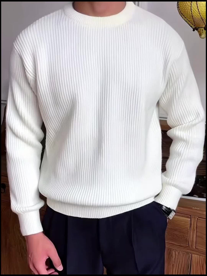 Men's Rib Knit Crew-Neck Sweater with Relaxed Fit