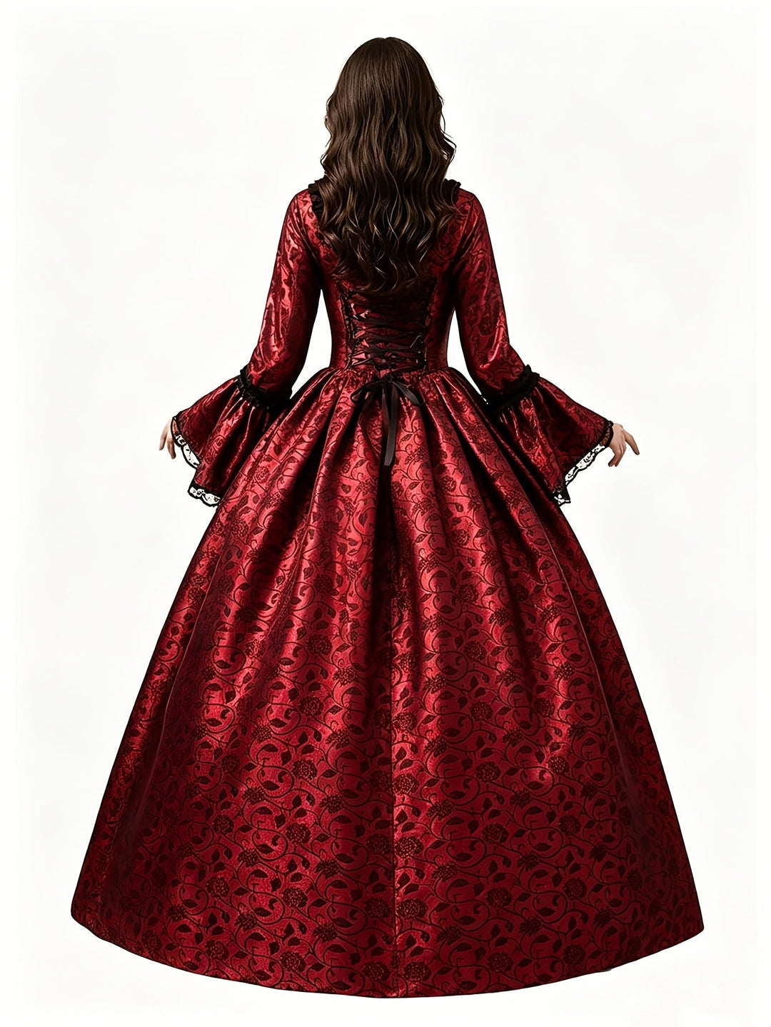 Women's Gothic Vampire Halloween Costume Dress with Flared Sleeves