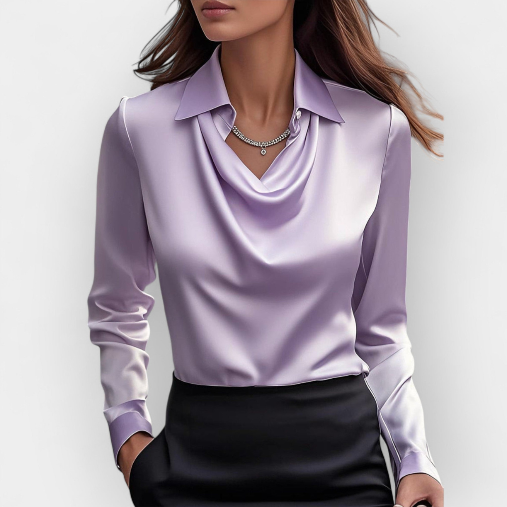 Elegant Satin Blouse with Waterfall Collar
