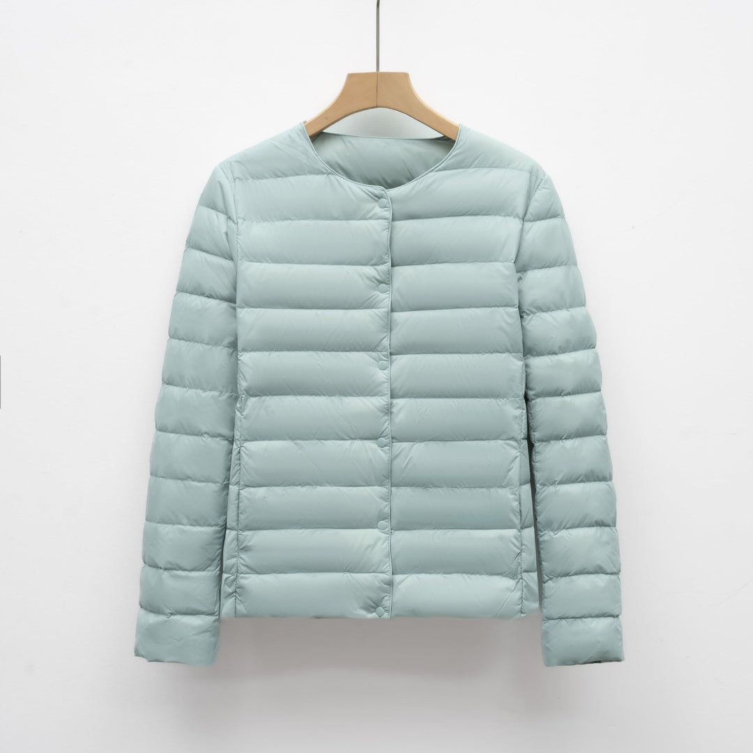 Collarless Packable Puffer Jacket