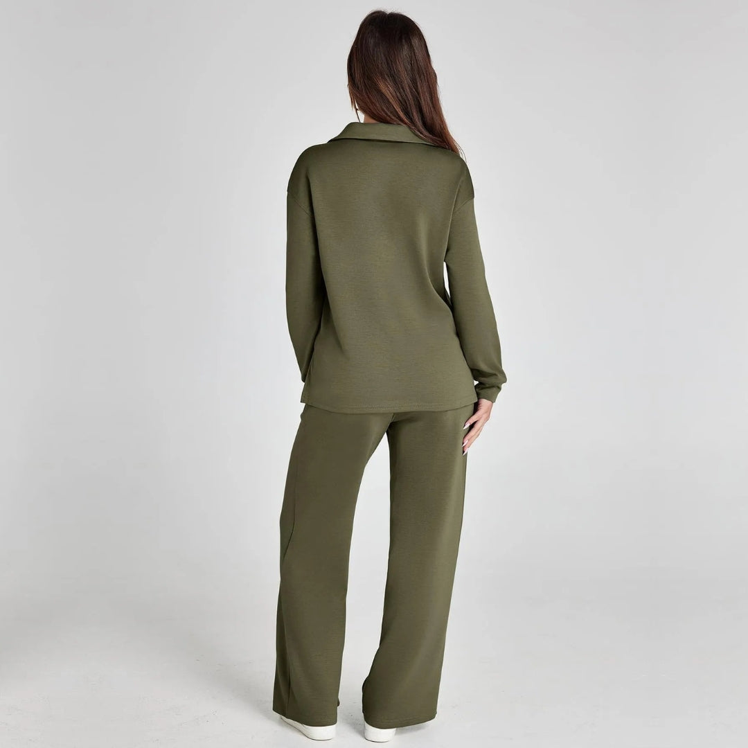 Women's Loungewear Set with V-Neck Sweatshirt and Wide Comfy Pants