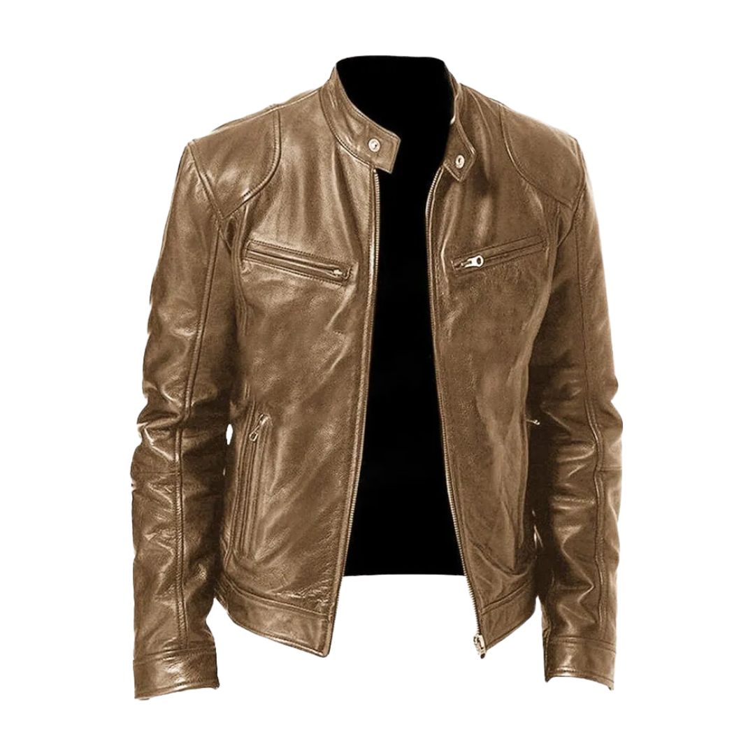 Classic Men's Stand-Collar Leather Jacket