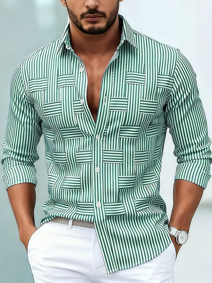 Men's Vintage Striped Long-Sleeved Shirt with Worn-In Look