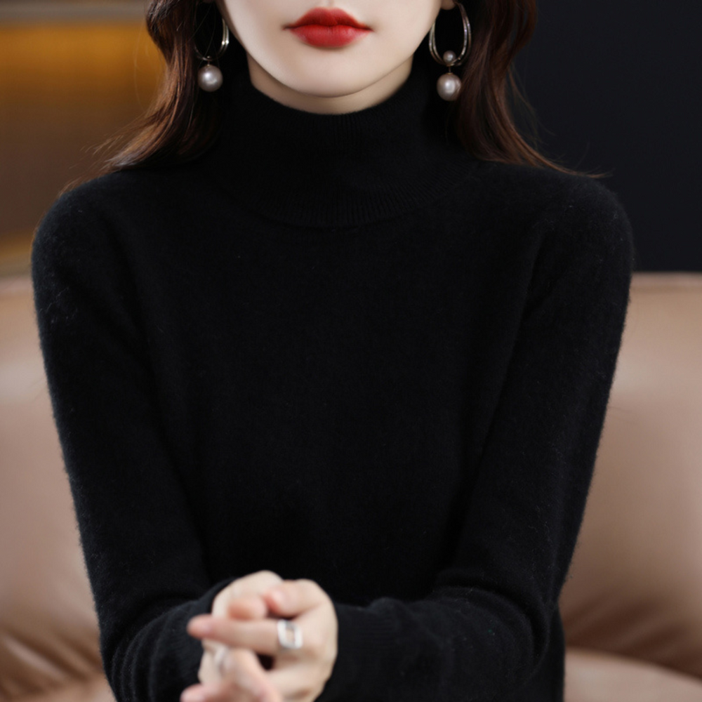 Women's 100% cashmere polo neck sweater – soft, regular fit