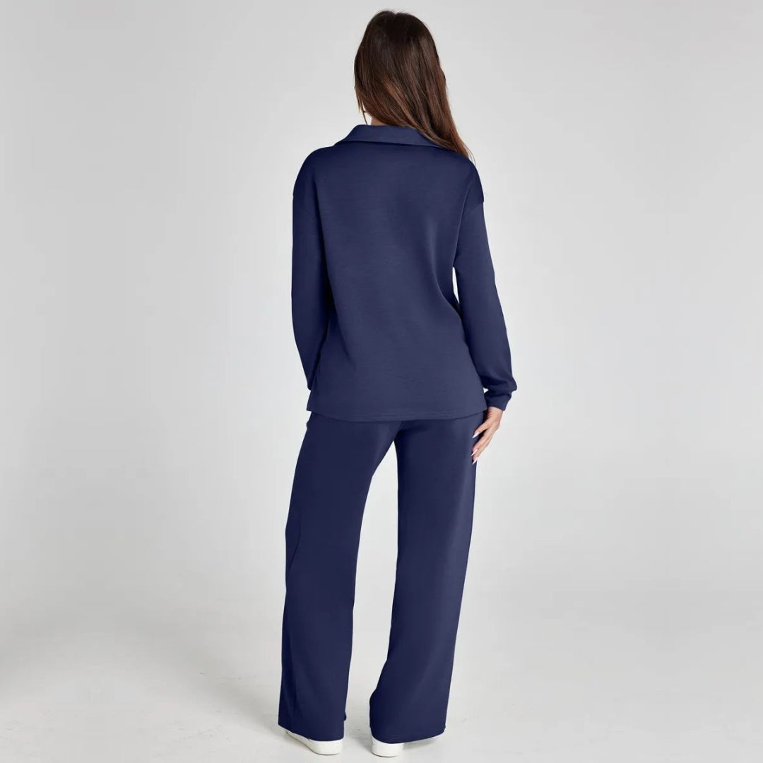 Women's Loungewear Set with V-Neck Sweatshirt and Wide Comfy Pants