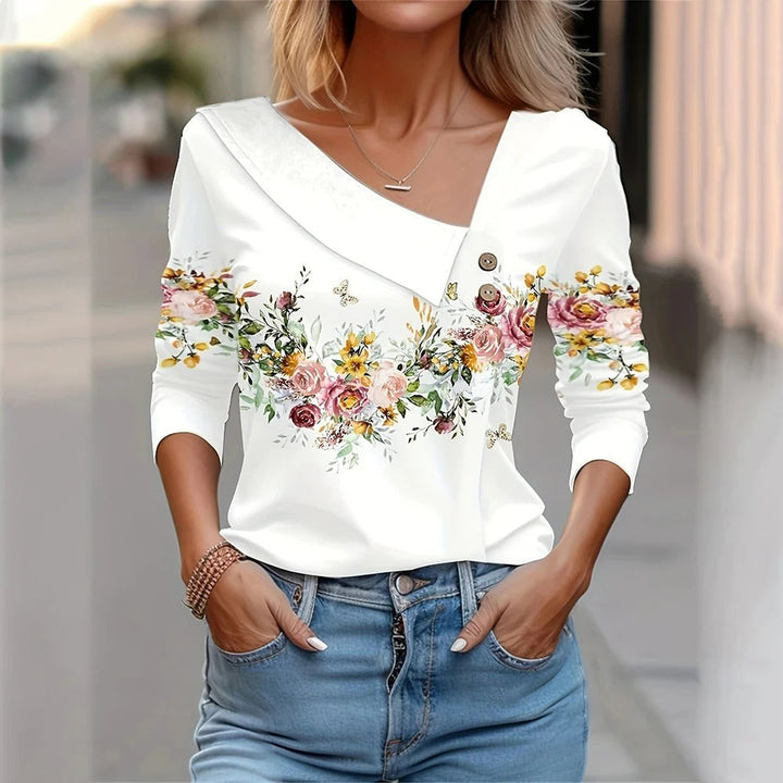 Stylish Long-Sleeve Floral Print Blouse