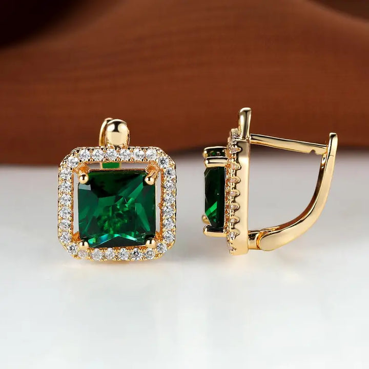 Elegant Green Cubic Zirconia Earrings in Gold