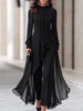 Women's Chiffon Tunic and Wide-Leg Pants Set with Draped Scarf