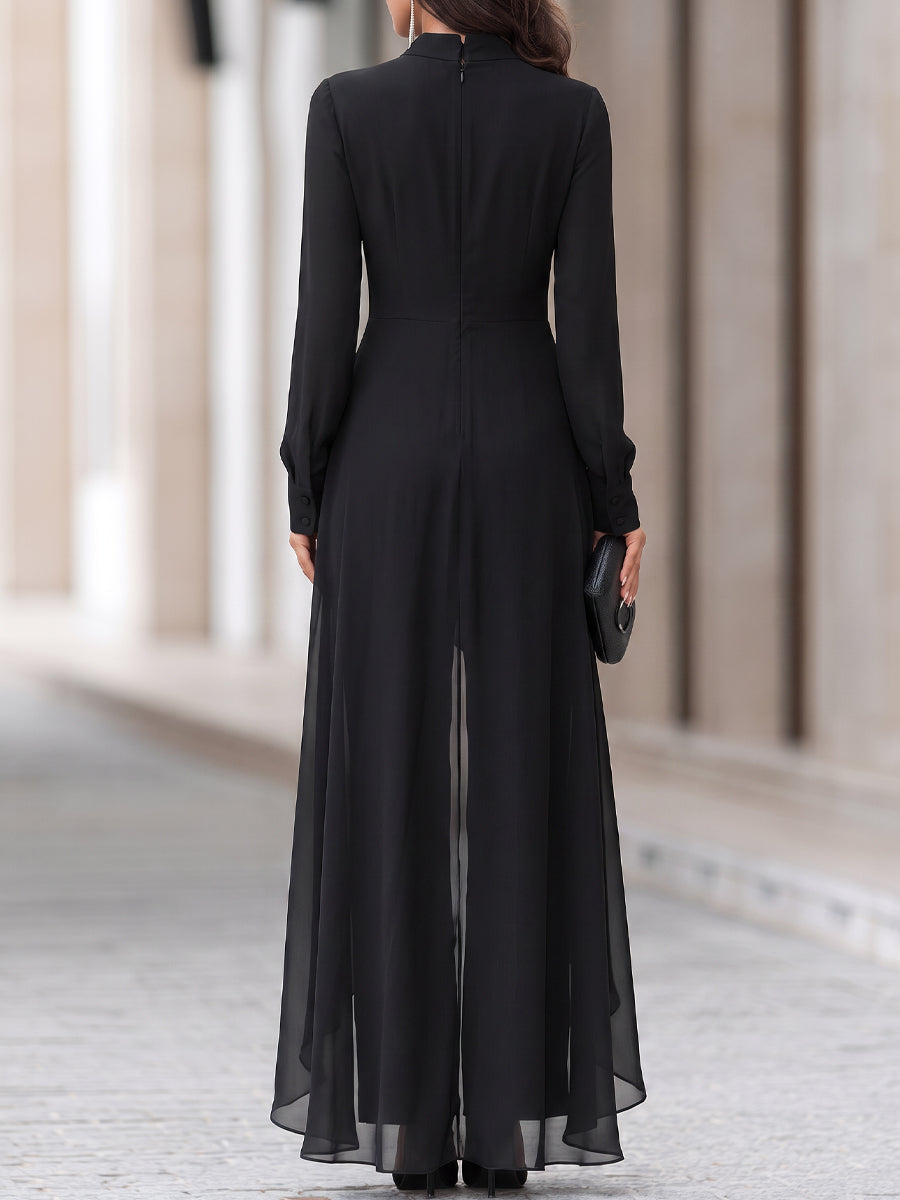 Women's Chiffon Tunic and Wide-Leg Pants Set with Draped Scarf