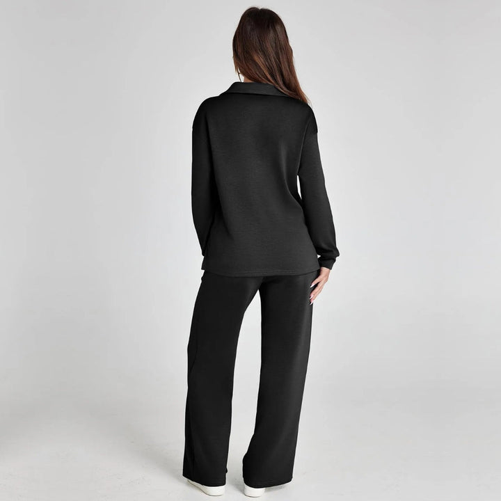Women's Loungewear Set with V-Neck Sweatshirt and Wide Comfy Pants
