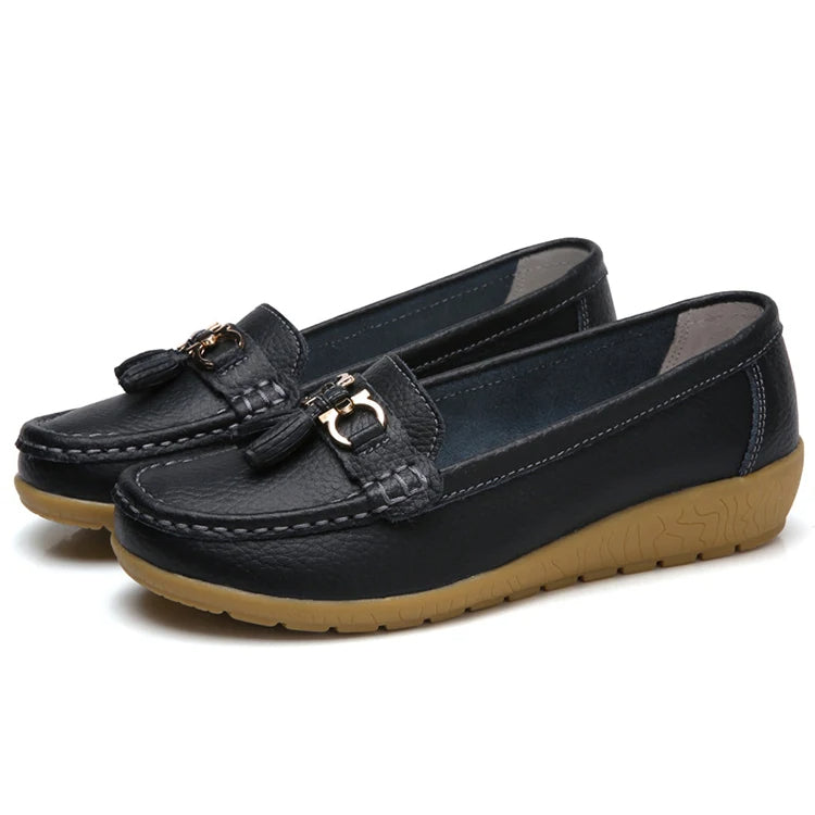 Leather Cut-Out Ballerina Flats for Women