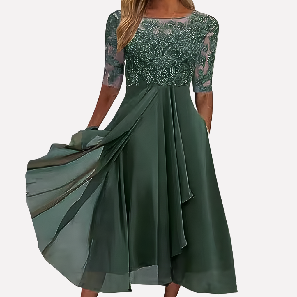 Women’s Floral Lace Chiffon Evening Dress
