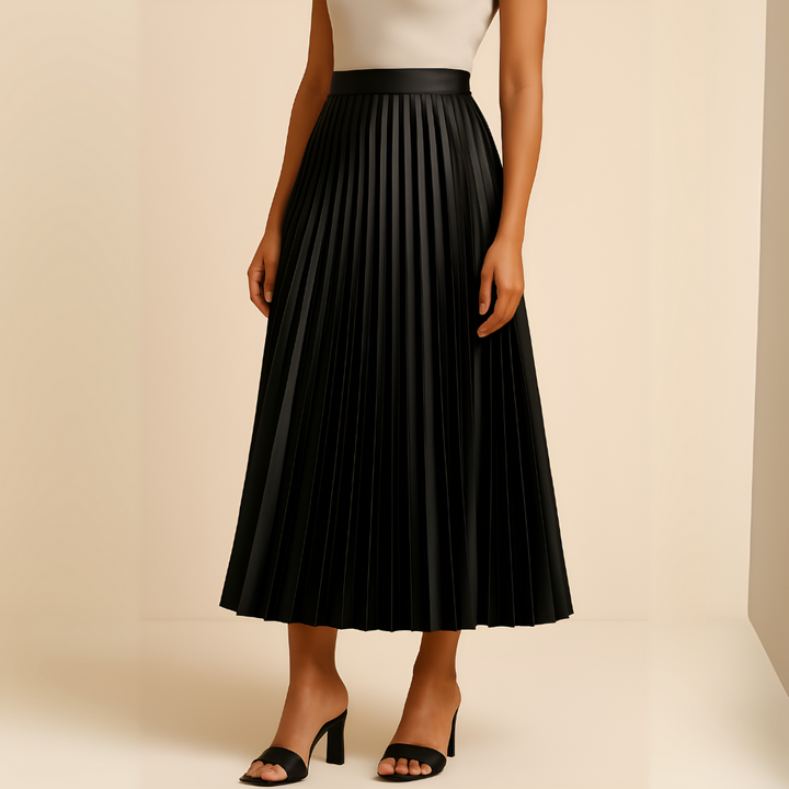 Satin Pleated High-Waist Skirt