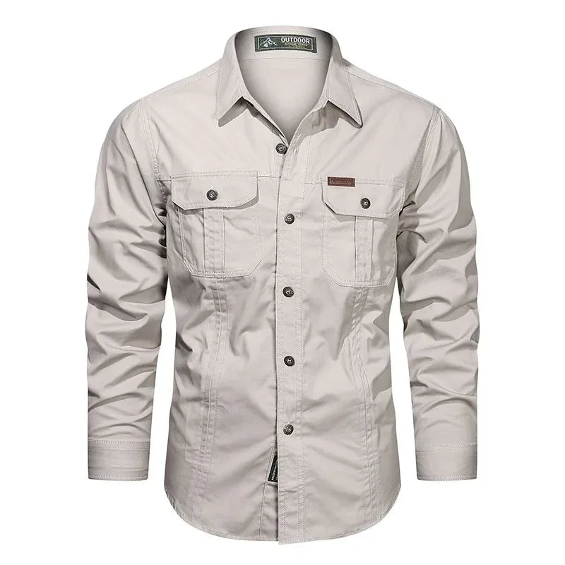 Men's Cotton Military Shirt – Multi-Pocket Utility