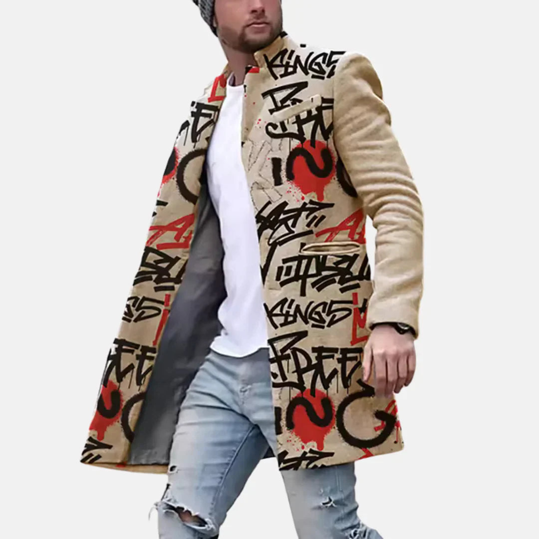 Street Print Coat – Casual & Adjustable Men’s Jacket