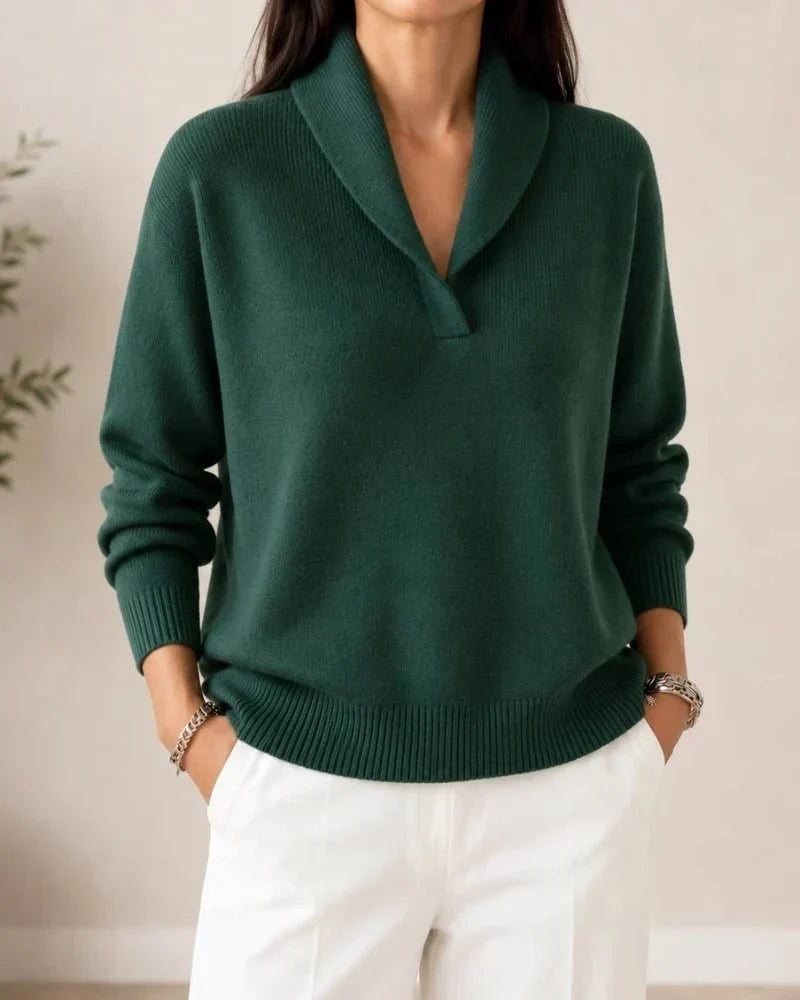 Soft V-neck Jumper with Shawl Collar