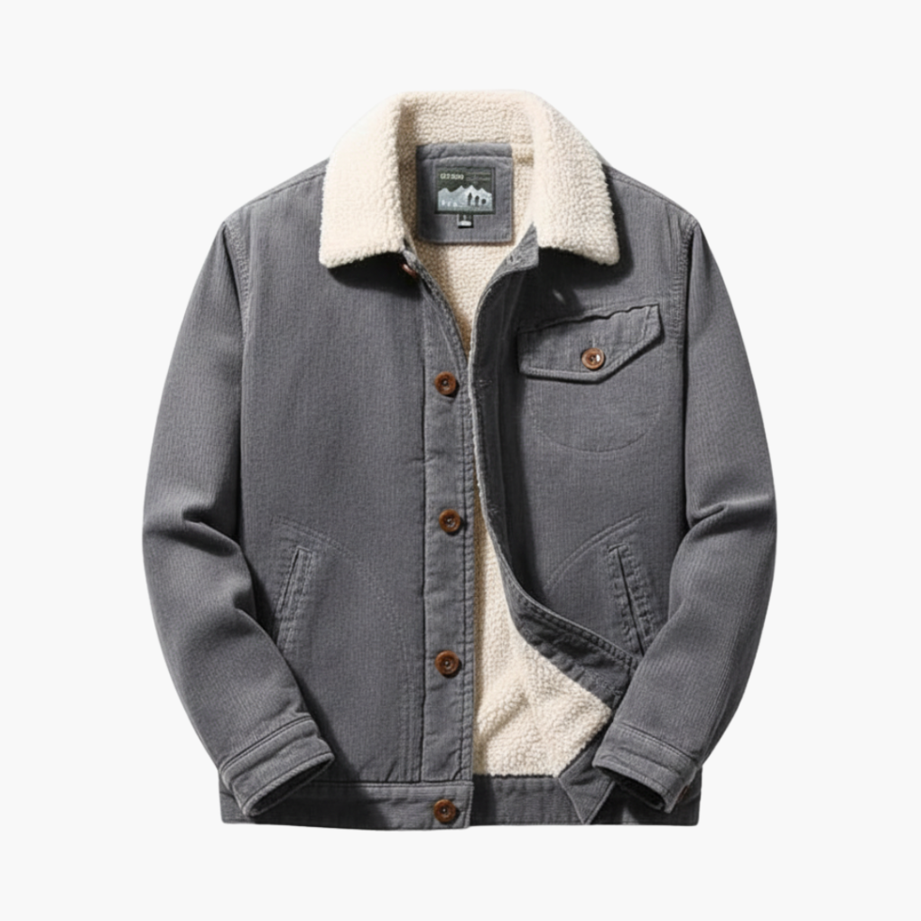 Men’s Corduroy Jacket with Sherpa Lining and Button Closure