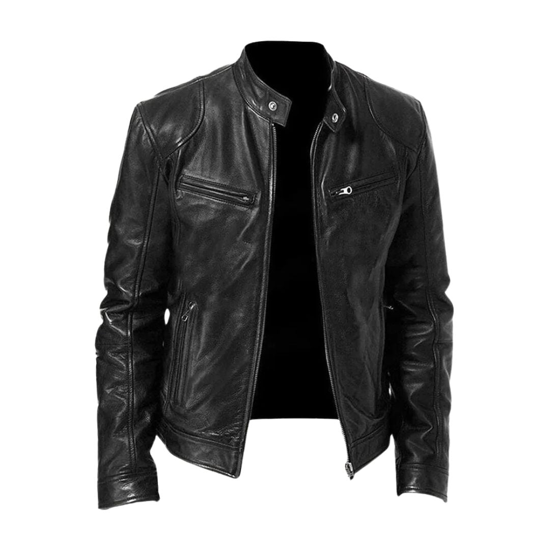 Classic Men's Stand-Collar Leather Jacket