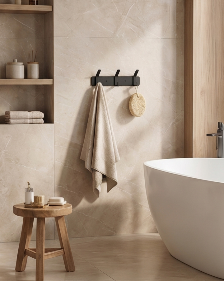 Aluminum Wall Hooks – 3, 4, 5 or 6 Hooks | Bathroom Towel Rail