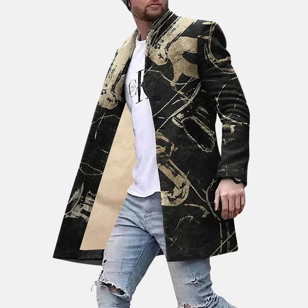 Street Print Coat – Casual & Adjustable Men’s Jacket