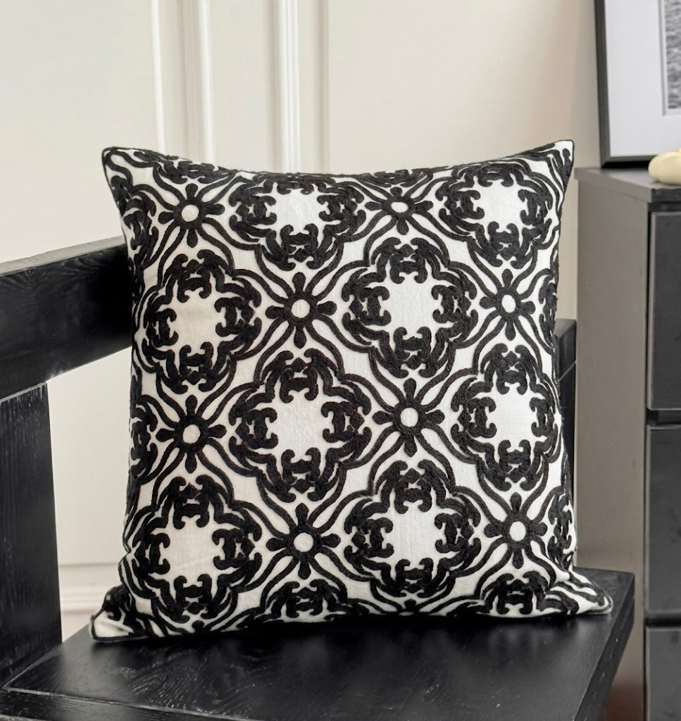 Auralithe - Blue Embroidered Cushion Cover with Ornamental Pattern