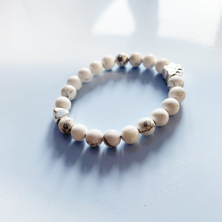 Natural Gemstone Bracelet with Paw and Heart Charm – Handmade Design