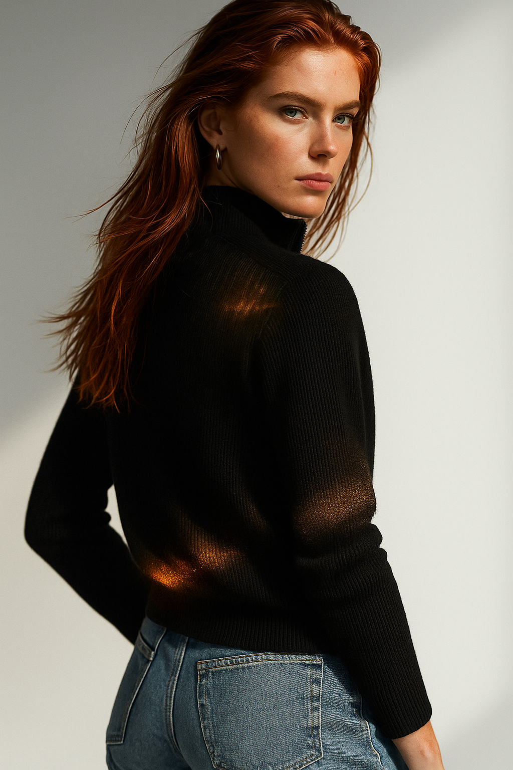 Women's Wool Zip Cardigan – Knitted Cardigan with High Collar