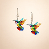 Elegant white gold earrings with colorful hummingbird
