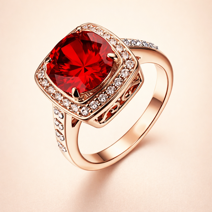 Elegant rose gold ring with cubic zirconia halo