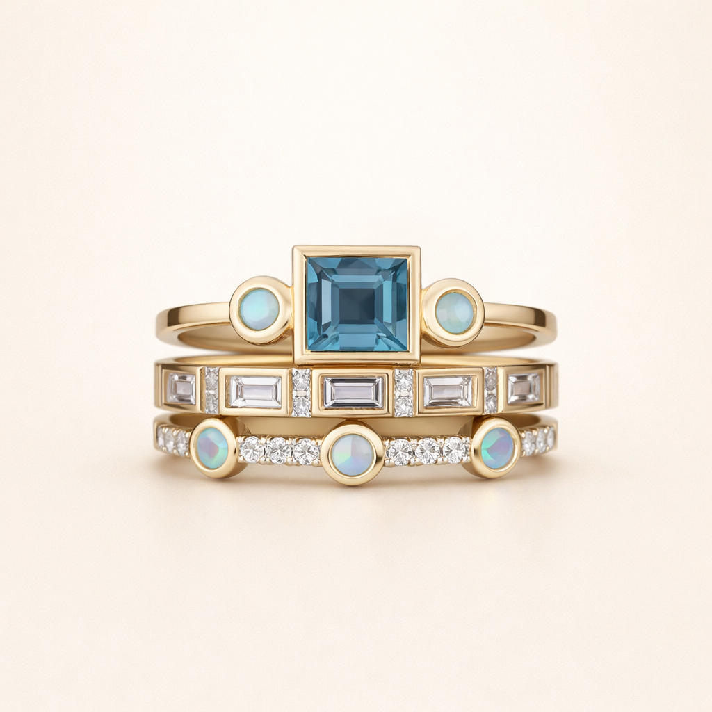 Soft Blue Cubic Zirconia Ring with Refined Finish