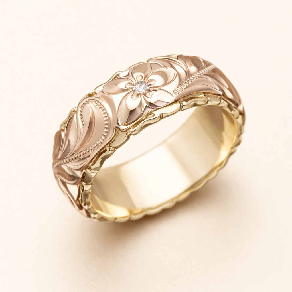Romantic Gold Ring with Rose Flower Design
