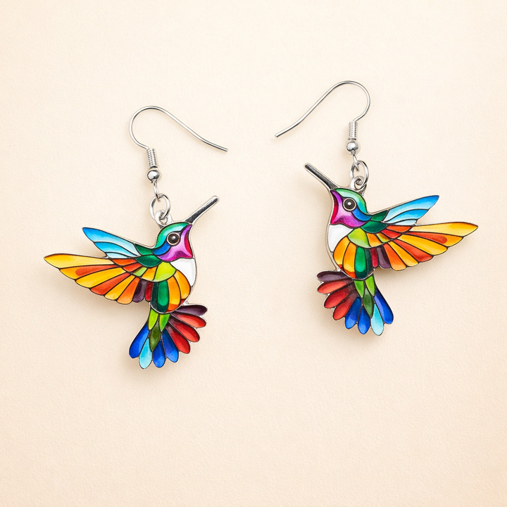 Acrylic Hummingbird Dangle Earrings – Clear 2D Bird Design