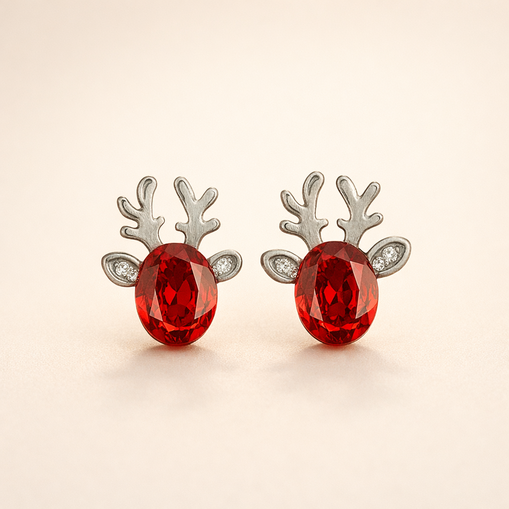 Festive Reindeer Crystal Stud Earrings