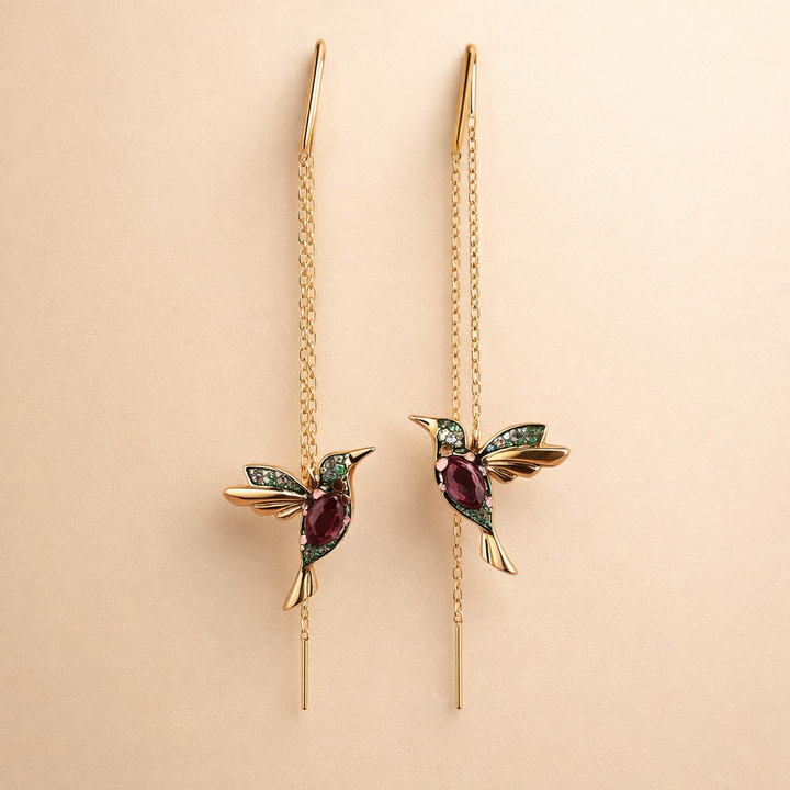 Hummingbird Enamel and Zirconia Earrings