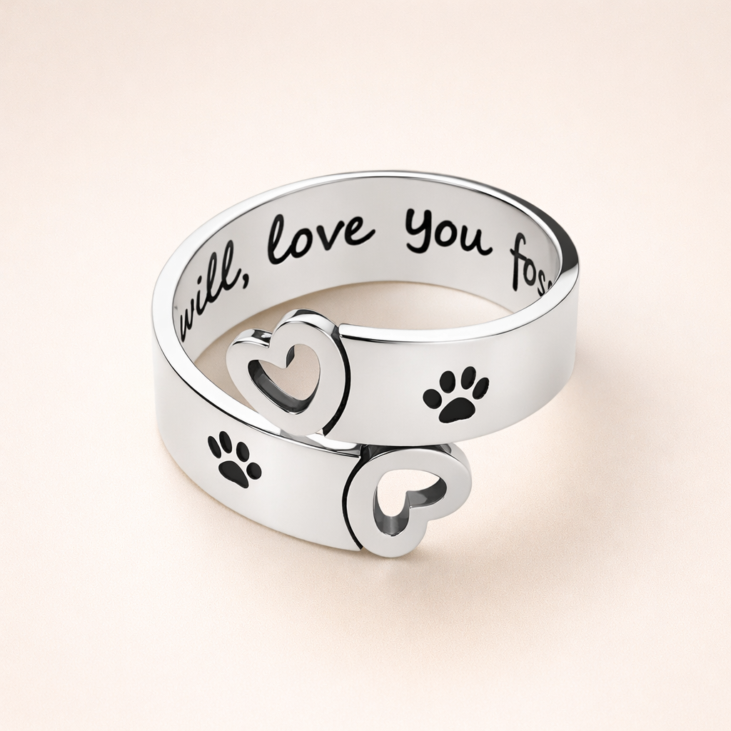 Adjustable Paw & Heart Twist Ring – Stainless Steel