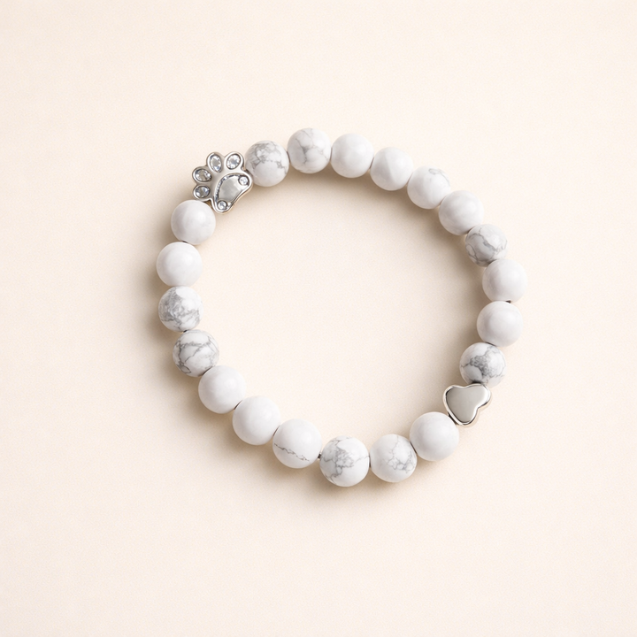 Natural Gemstone Bracelet with Paw and Heart Charm – Handmade Design