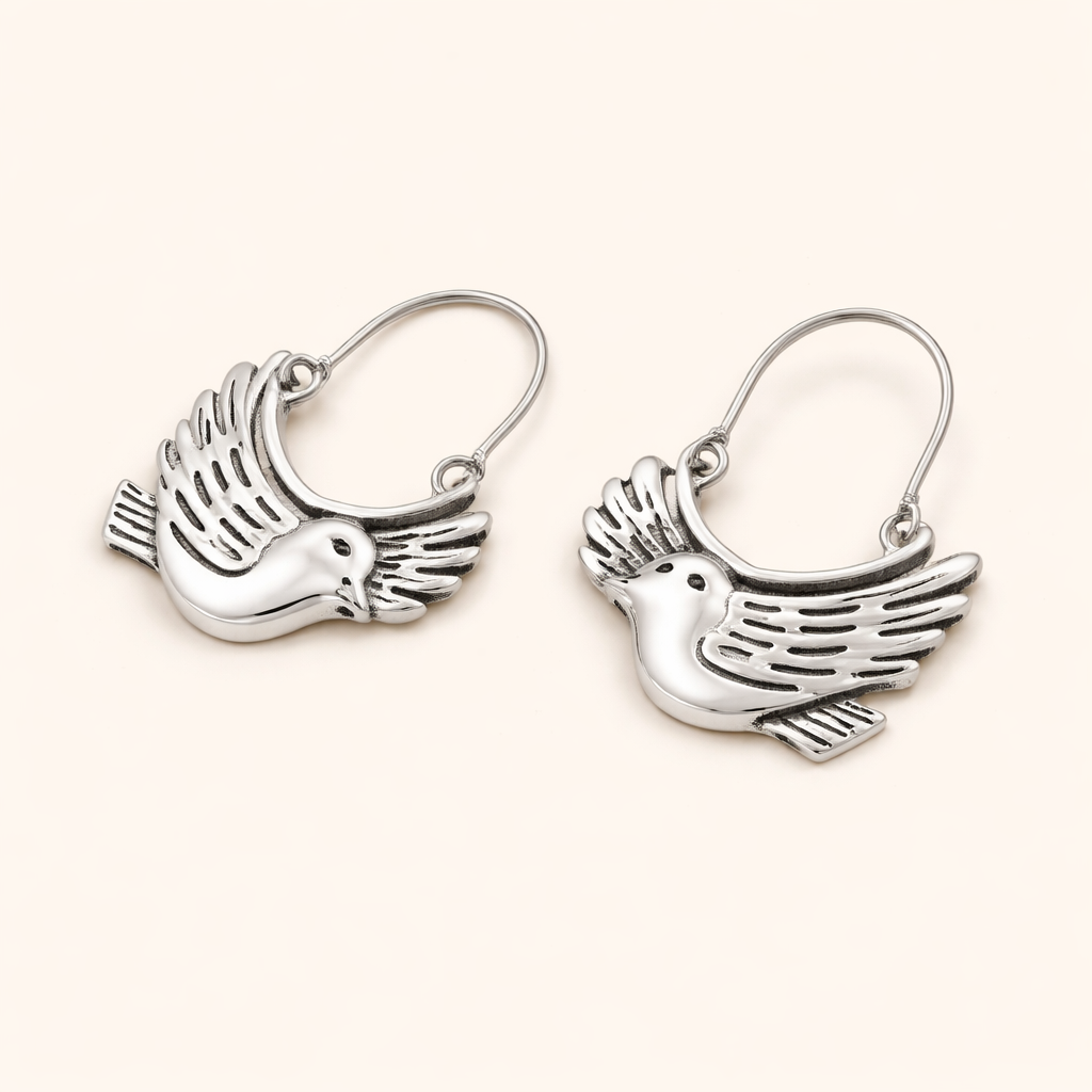 Boho Bird-Inspired Dangle Earrings – Silver-Colored