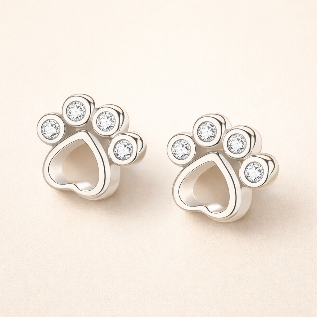 Paw Stud Earrings in Sterling Silver – With Sparkling Zirconia