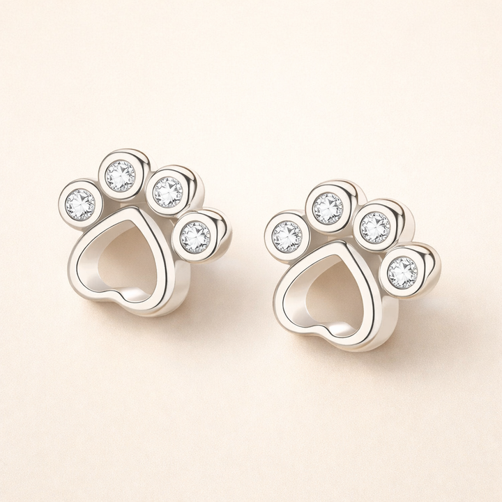 Paw Stud Earrings in Sterling Silver – With Sparkling Zirconia