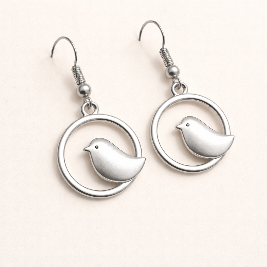 Vintage Bird Charm Dangle Earrings – Handmade Boho Jewelry