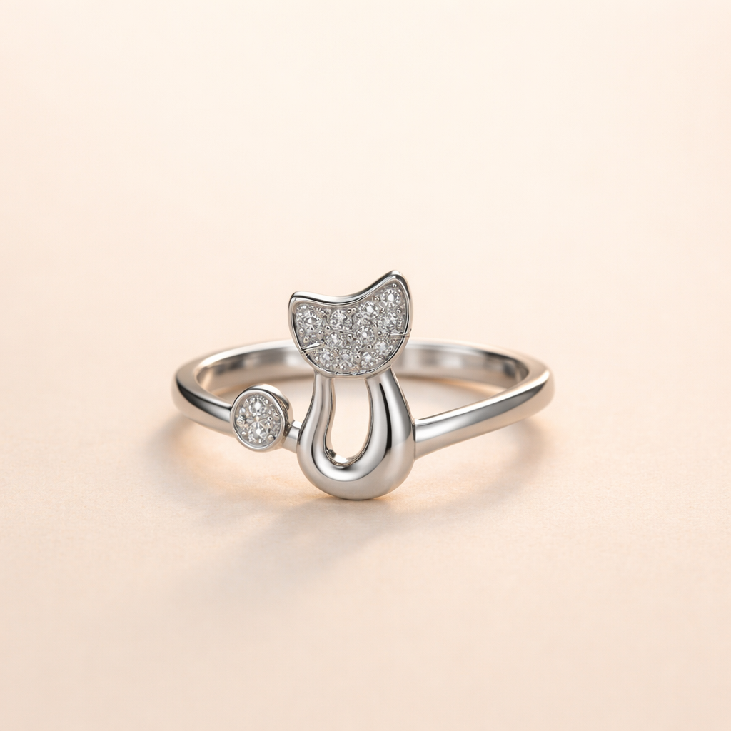 Cute Cat Open Ring – Cubic Zirconia