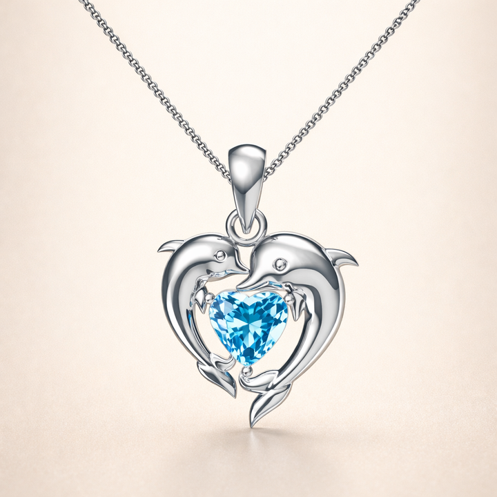 Dolphin Love Blue Heart Necklace