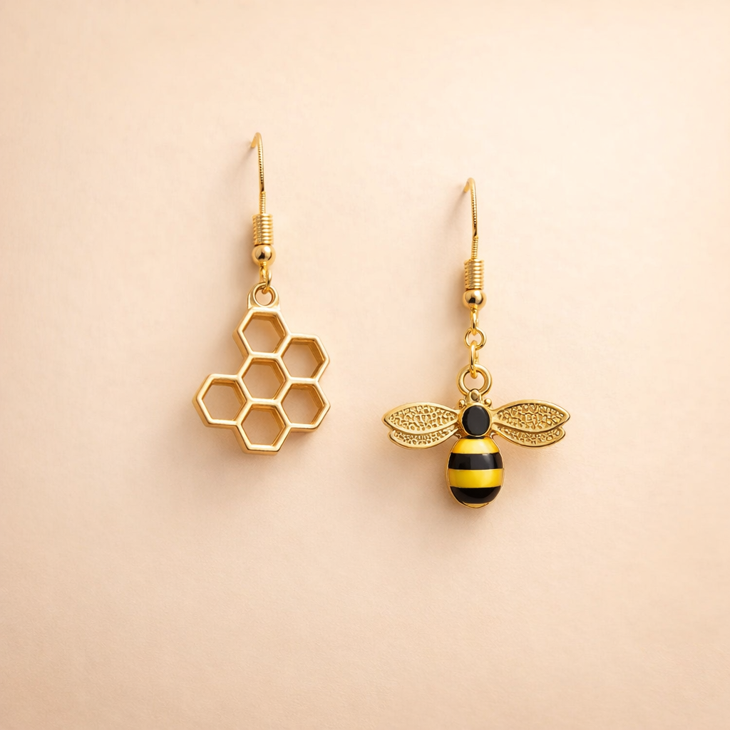 Honeycomb & Bee Earrings – Gold Jewelry for Women