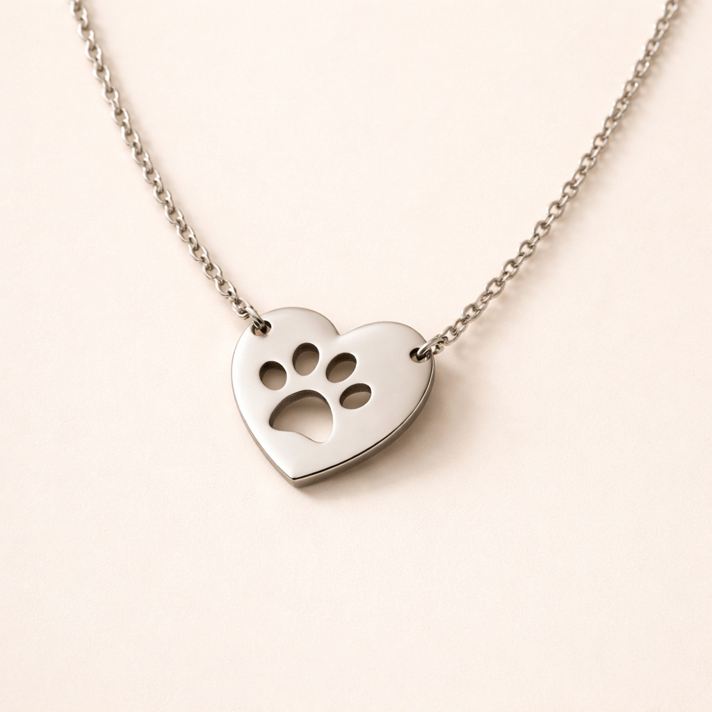 Silver Heart & Paw Pendant Necklace