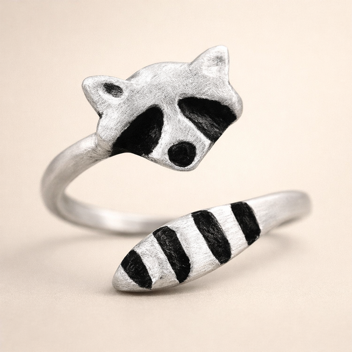 Vintage Raccoon Ring Adjustable Silver
