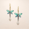 Vintage Green Opal Pearl Butterfly Earrings