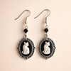 Vintage White Cat Earrings – Silver Frame Jewelry for Women